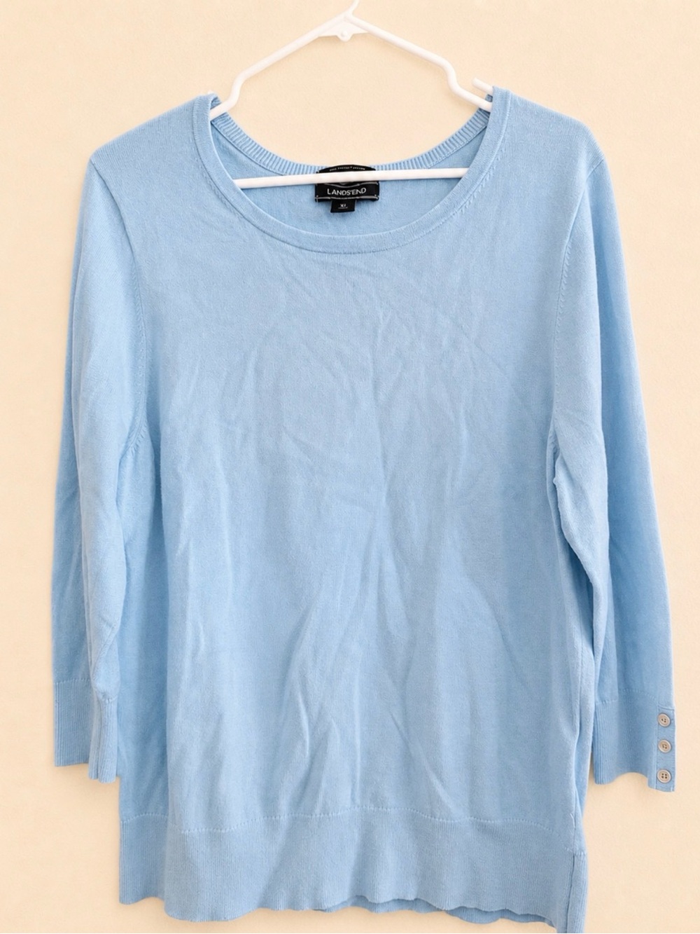 Lands' End Women's Supima Cotton Light Blue Crewneck Sweater